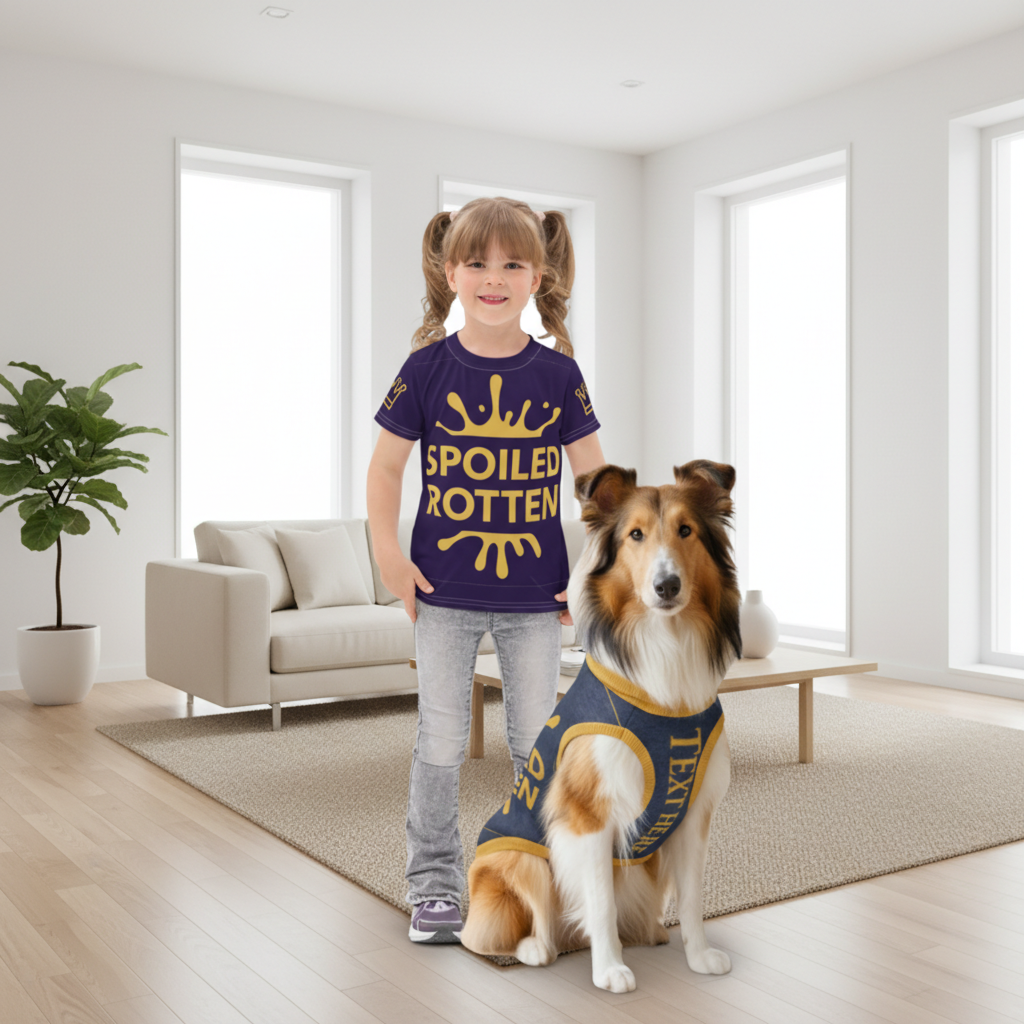 Spoiled Rotten Kids Tee - Gold Crown Graphic, Size 2T-7, matching set.