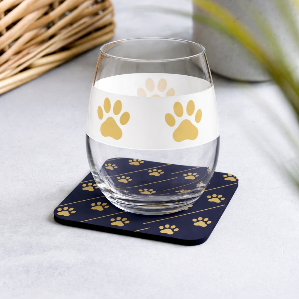 Coaster, Deep Navy strips with Golden paw prints