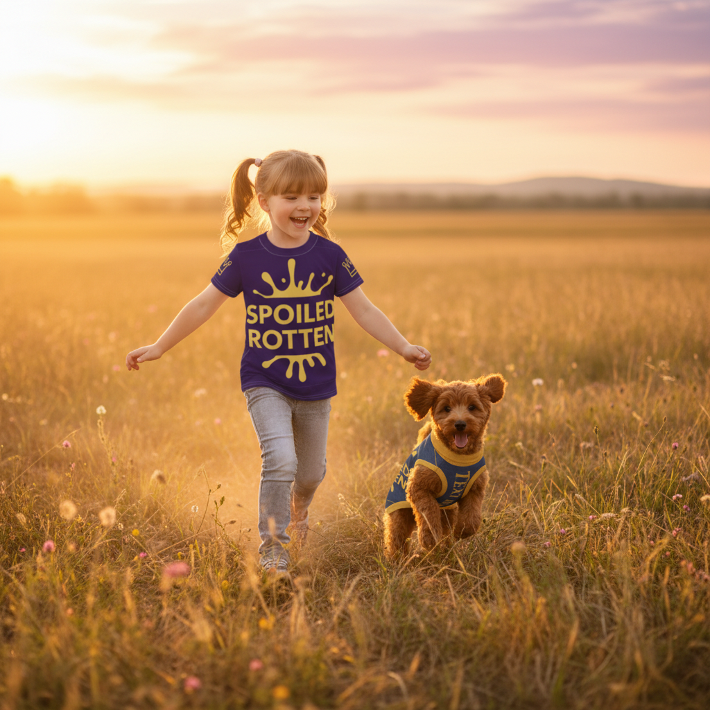 Spoiled Rotten Kids Tee - Gold Crown Graphic, Size 2T-7, matching set.