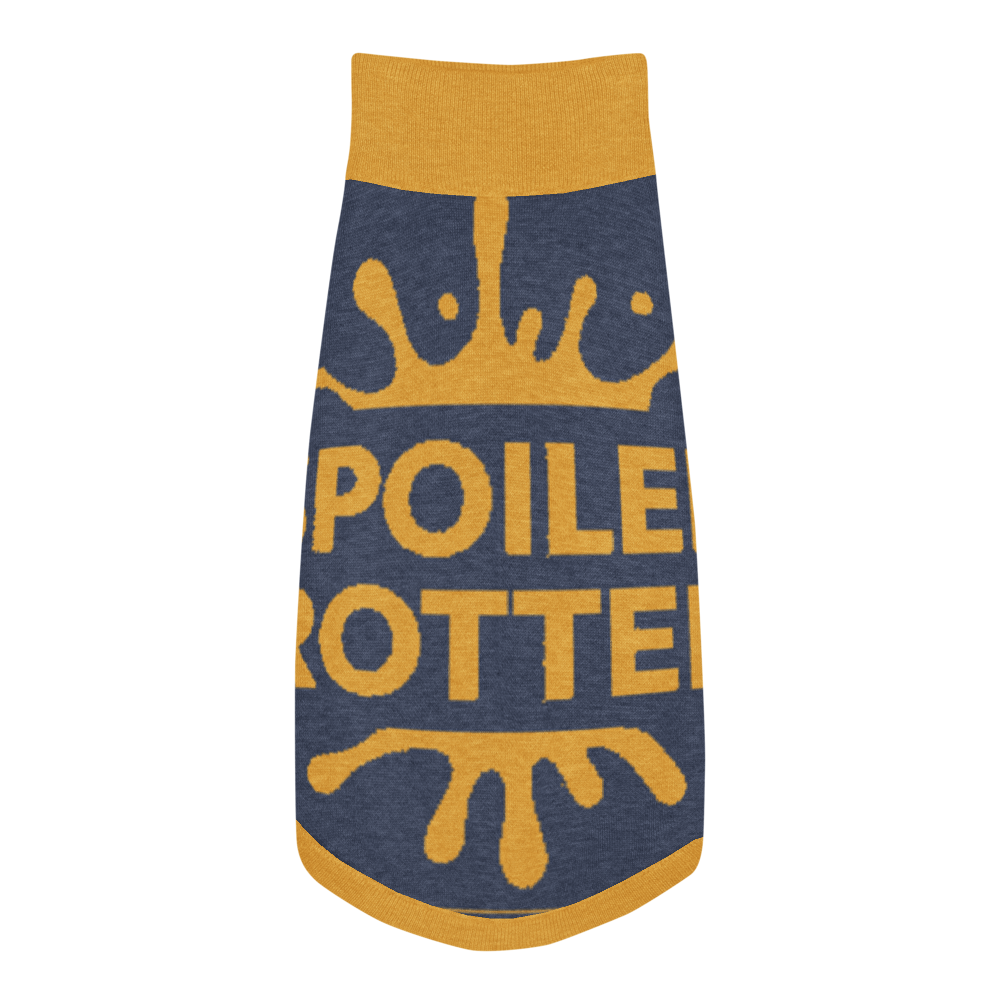 Personalized Dog sweater, Blue and Gold, Splashes with “SPOILED ROTTEN”, 2XL