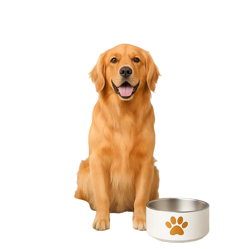 Custom Name Pet Bowl, Ivory Whisper & Gold, Luxury Pet Feeding Bowls, Max