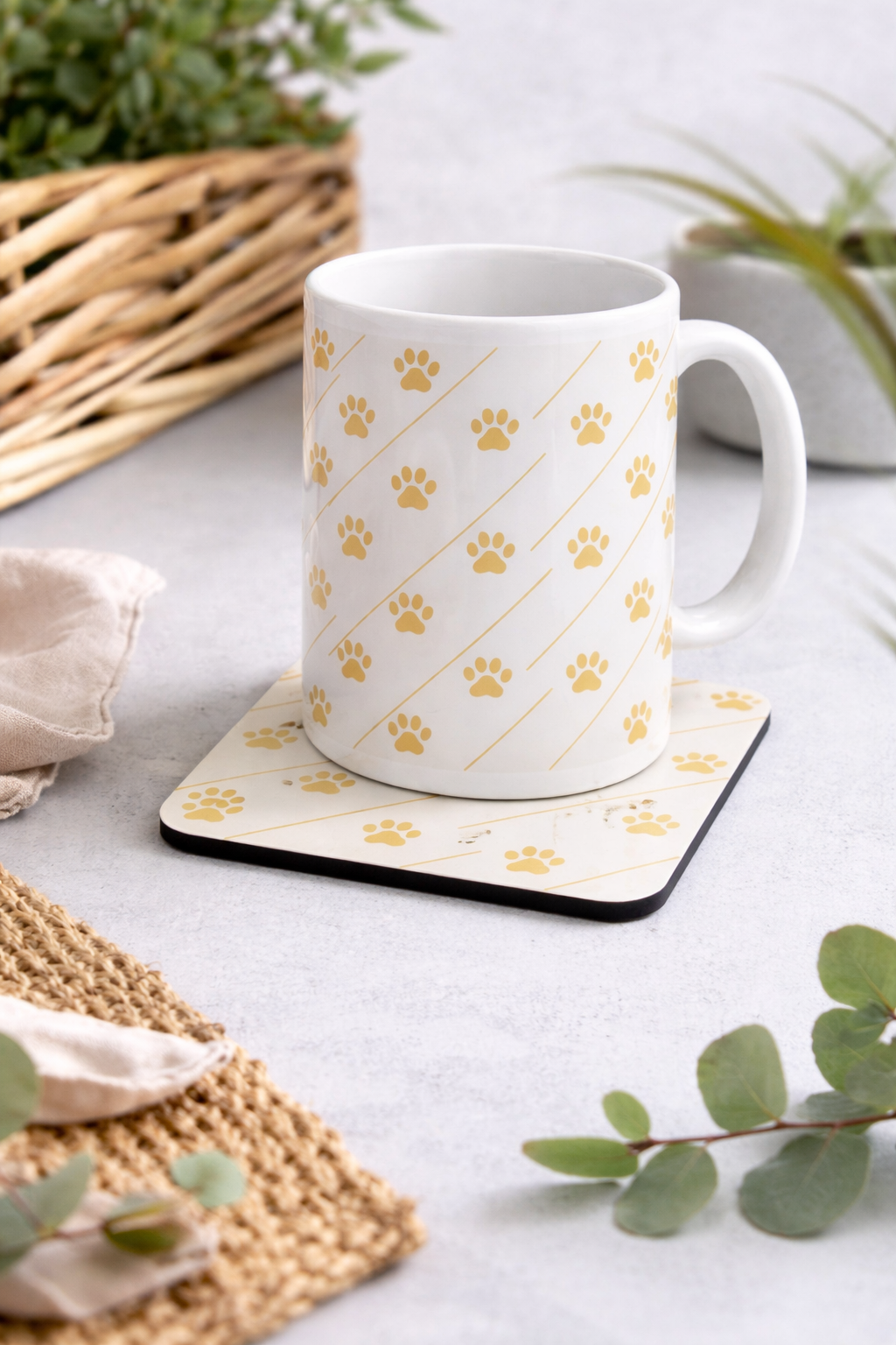 Gold Paw Print ivory, whisper Ceramic Mug – Luxury Dog Lover Gift