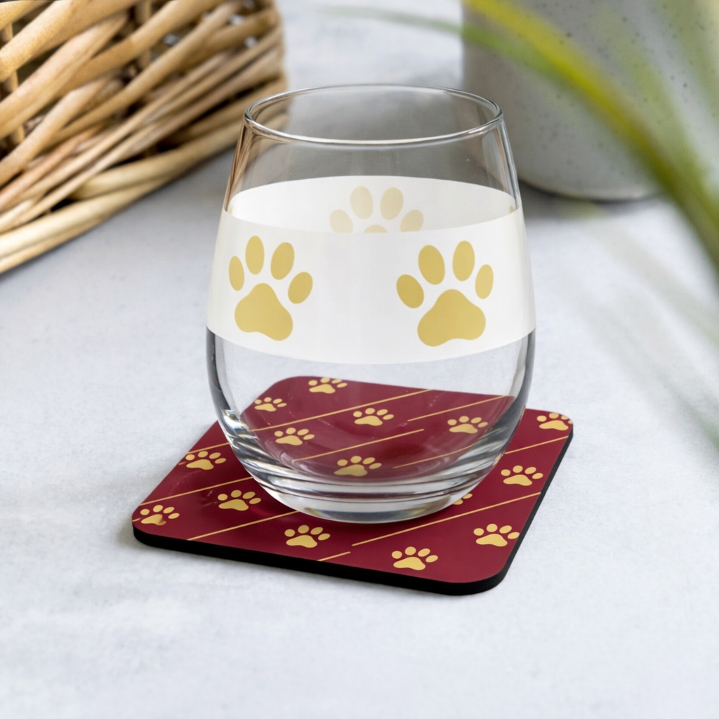 Coaster, Royal burgundy strips with Golden paw prints