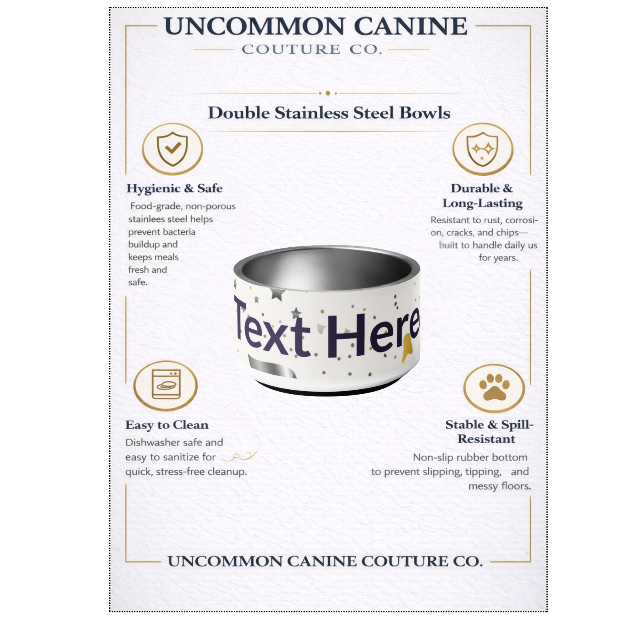 Personalized Dog Bowl Stainless Steel, Modern Pattern Set 18 oz.