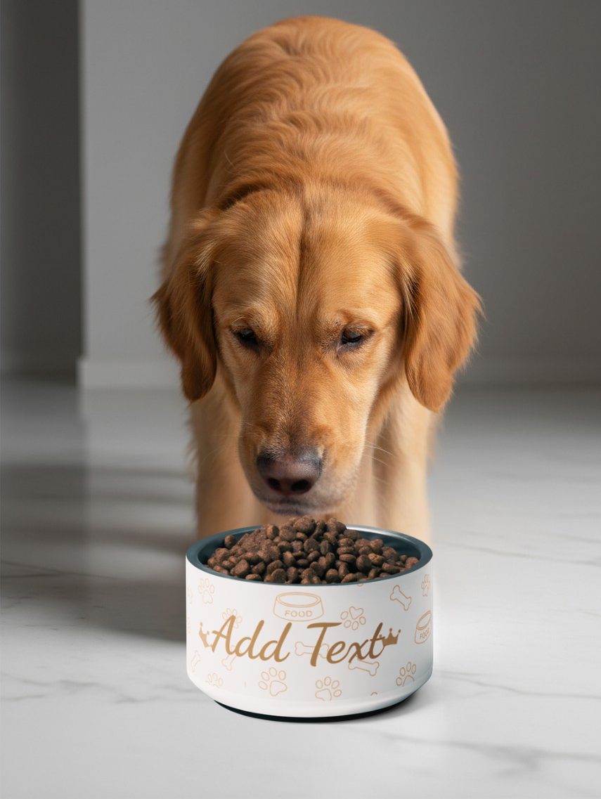 Personalized Dog Bowl Stainless Steel: Ivory Whisper with Gold Patterns, 18 oz.