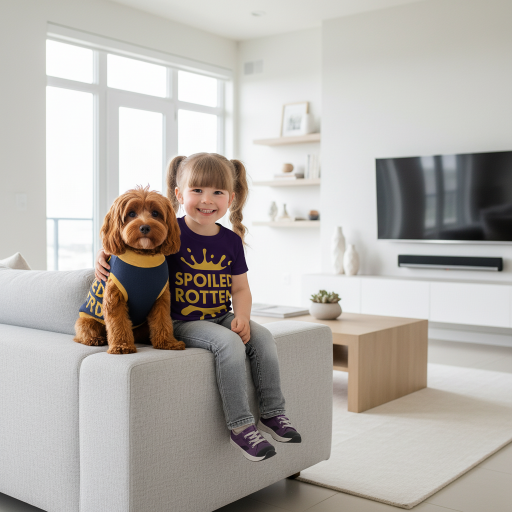 Spoiled Rotten Kids Tee - Gold Crown Graphic, Size 2T-7, matching set.