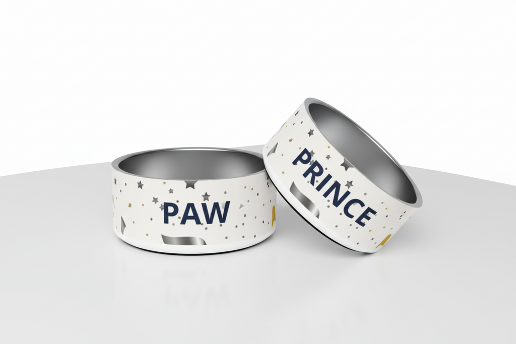 Stainless Steel Dog Bowl, Modern, “PRINCE”, 18 and 32 oz.