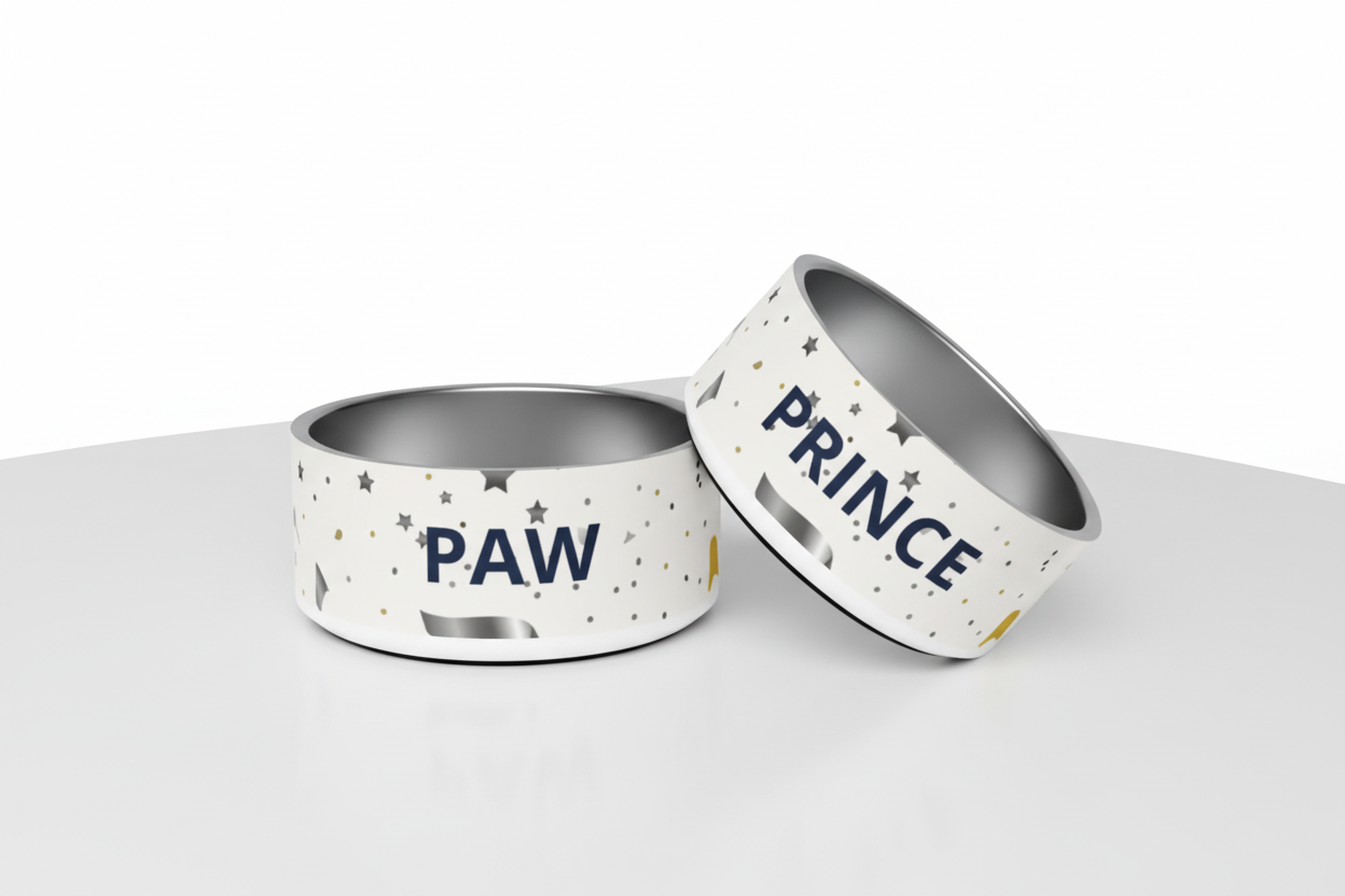 Stainless Steel Dog Bowl, Modern, “PRINCE”, 18 and 32 oz.