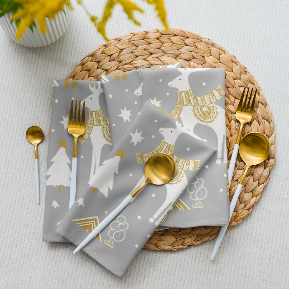 Personalize Festive holiday - Napkins Set of 4 Silver and Gold, Pet Lovers