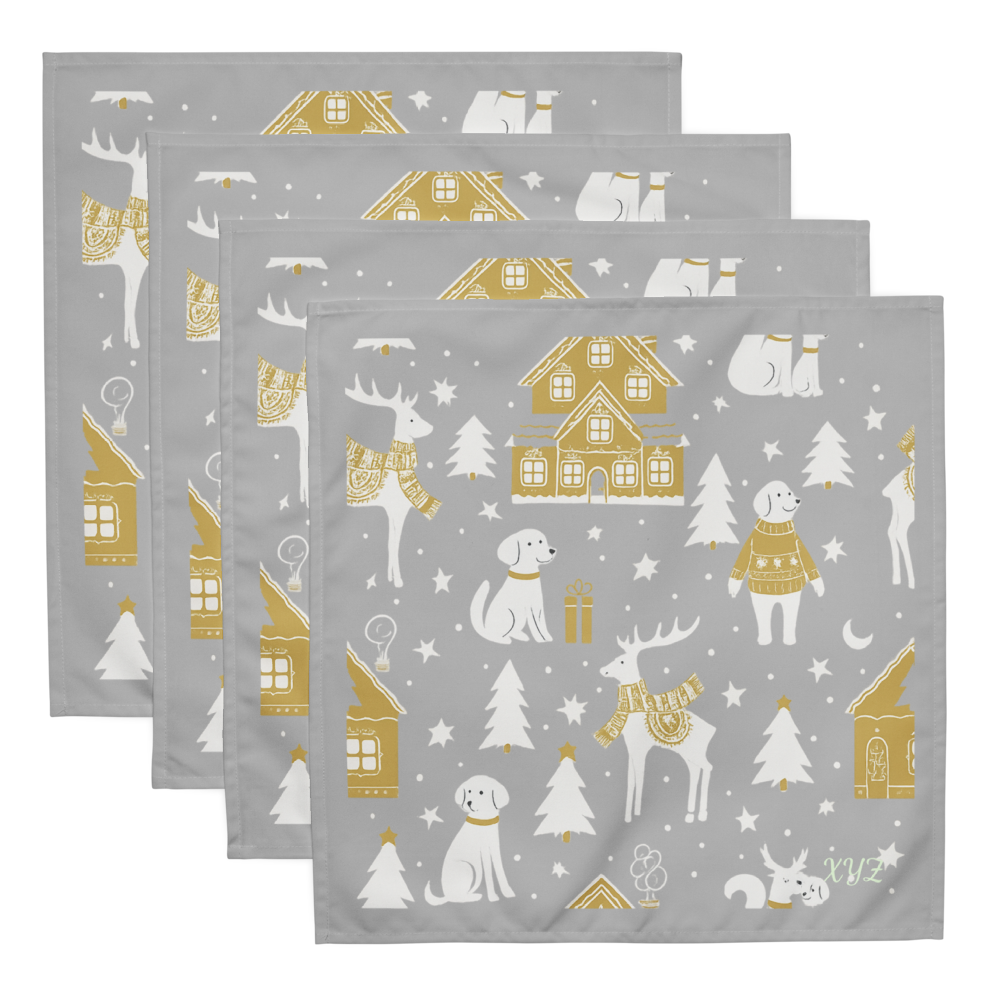 Personalize Festive holiday - Napkins Set of 4 Silver and Gold, Pet Lovers
