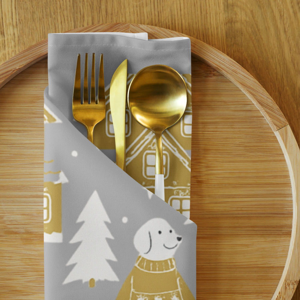 Personalize Festive holiday - Napkins Set of 4 Silver and Gold, Pet Lovers