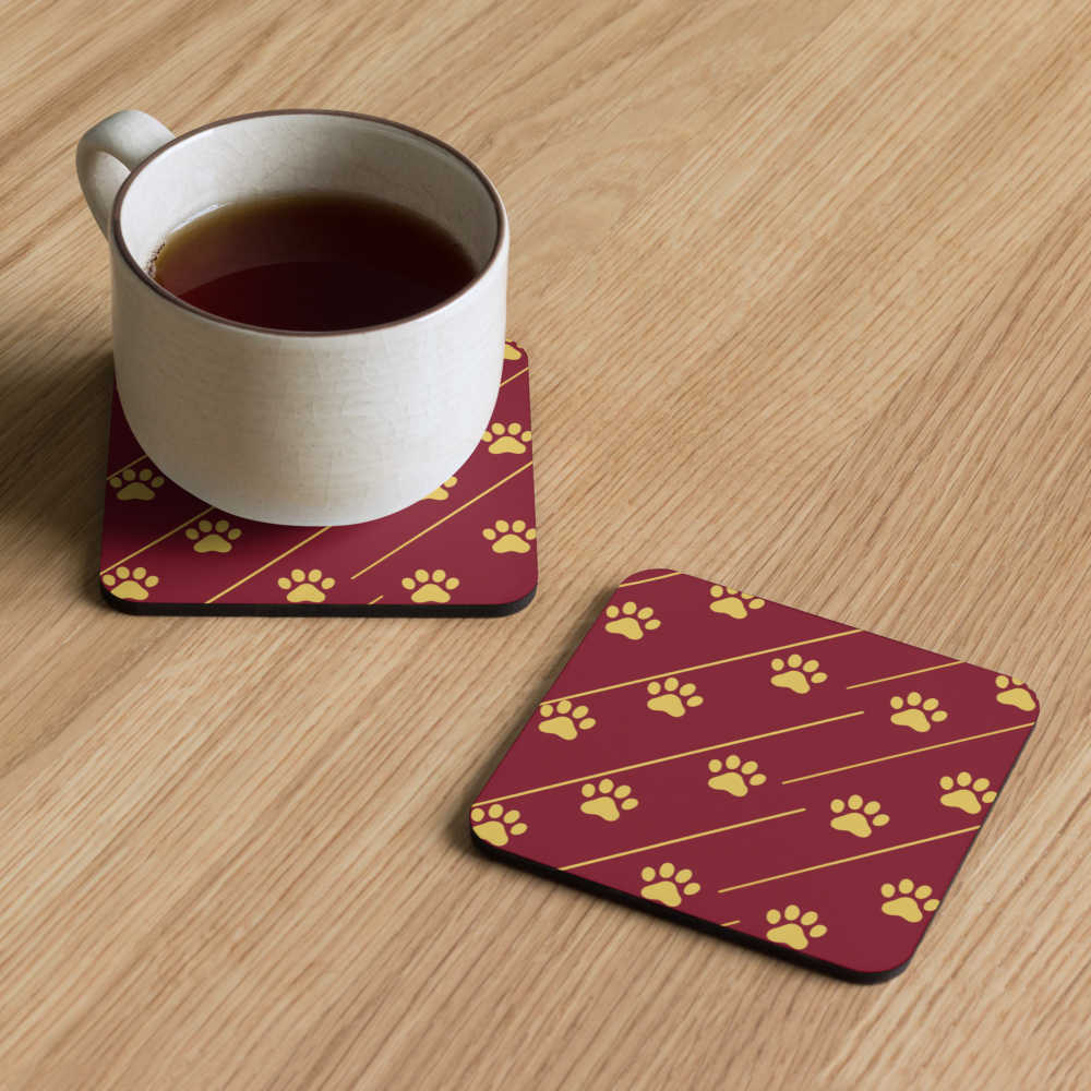 Coaster, Royal burgundy strips with Golden paw prints