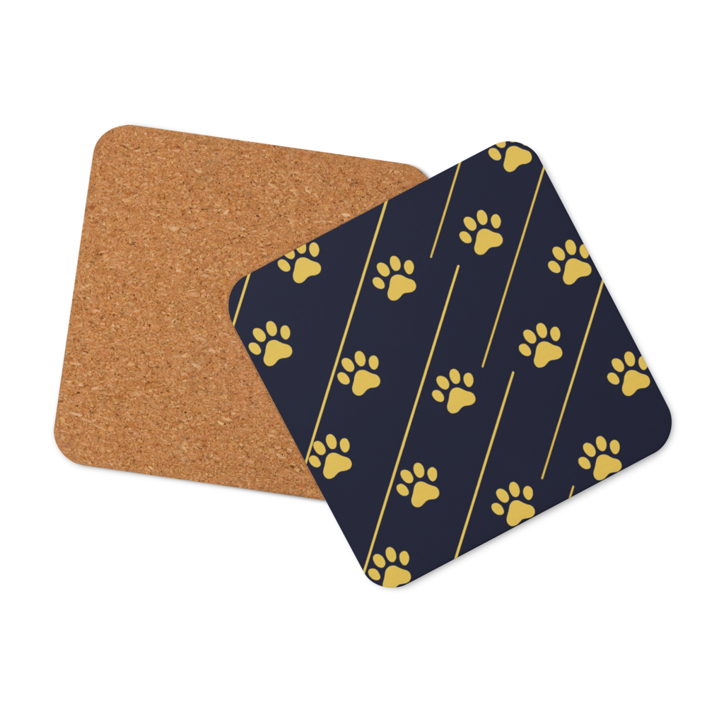 Coaster, Deep Navy strips with Golden paw prints
