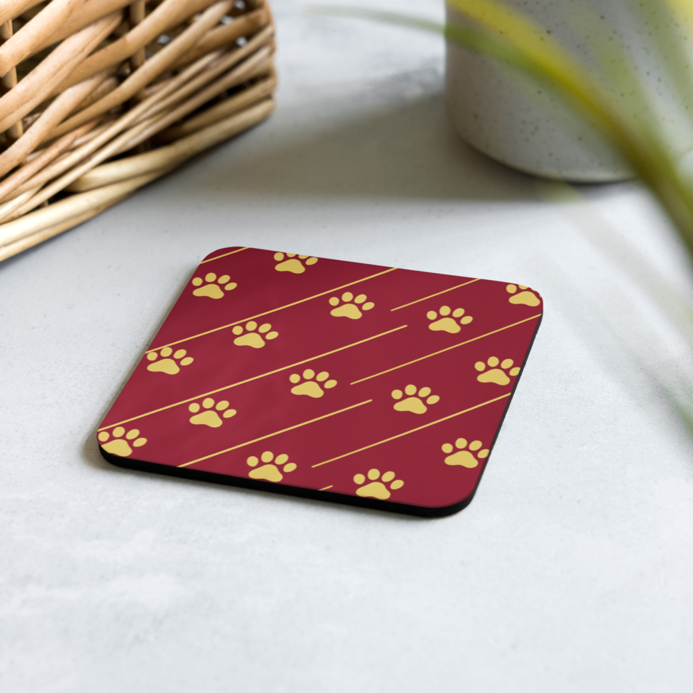 Coaster, Royal burgundy strips with Golden paw prints