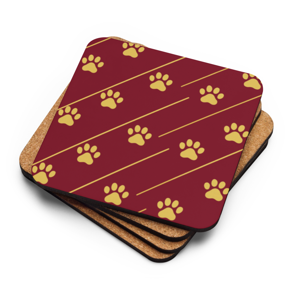 Coaster, Royal burgundy strips with Golden paw prints