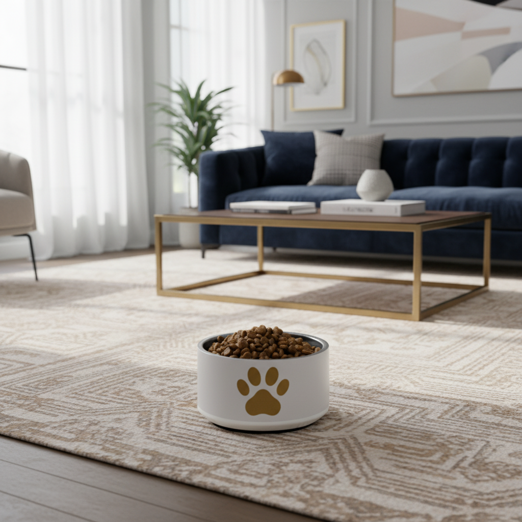 Custom Pet Bowl, Ivory Whisper & Gold, Luxury Pet Bowls, Paw Print, 18 oz and 32 oz.