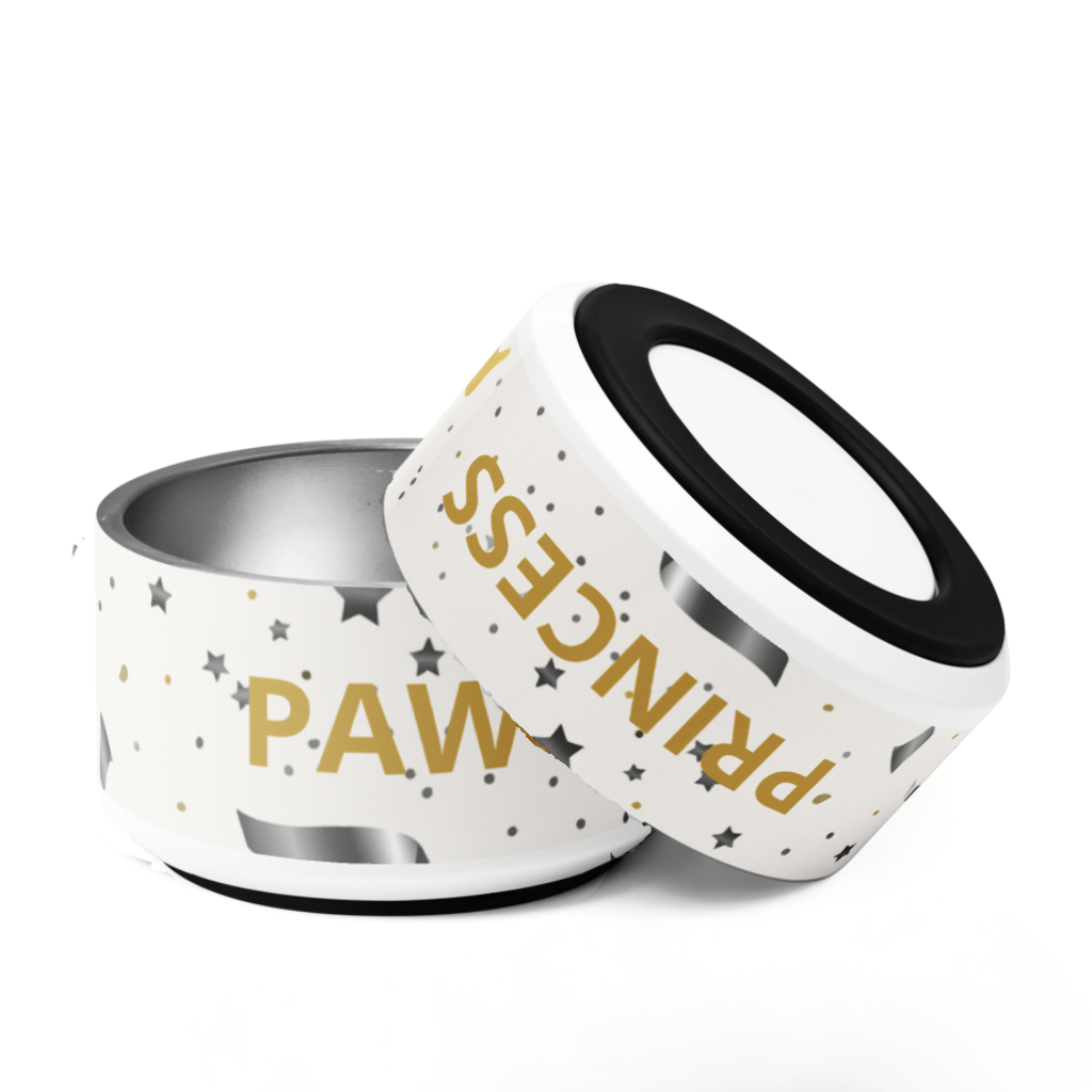 Luxury Stainless Steel Dog Bowl, Modern Paw Princess Pattern, Set 18 oz.