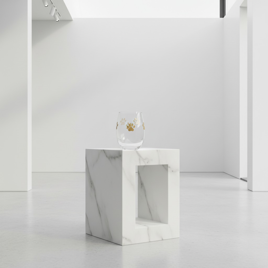 Marble-patterned side table with a small decorative item on a white background