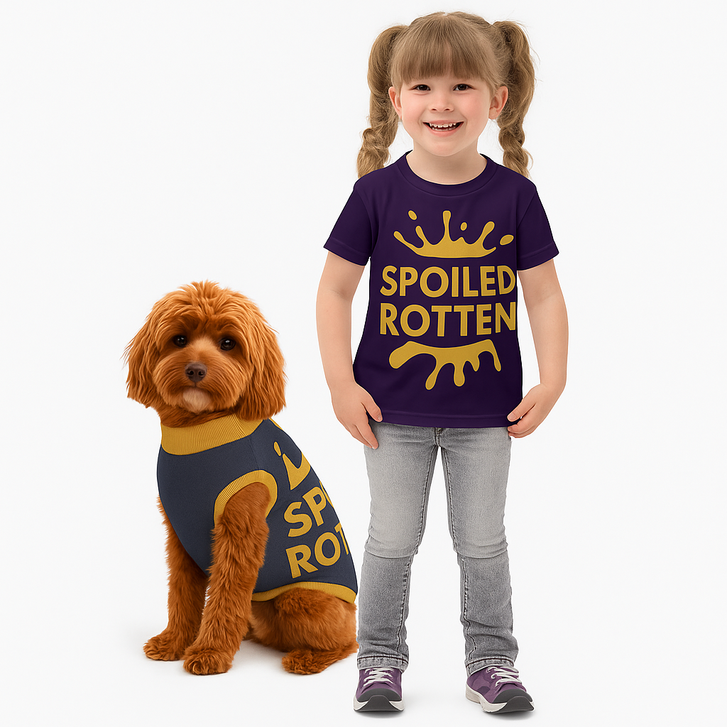 Personalized Dog sweater, Blue and Gold, Splashes with “SPOILED ROTTEN”, 2XL