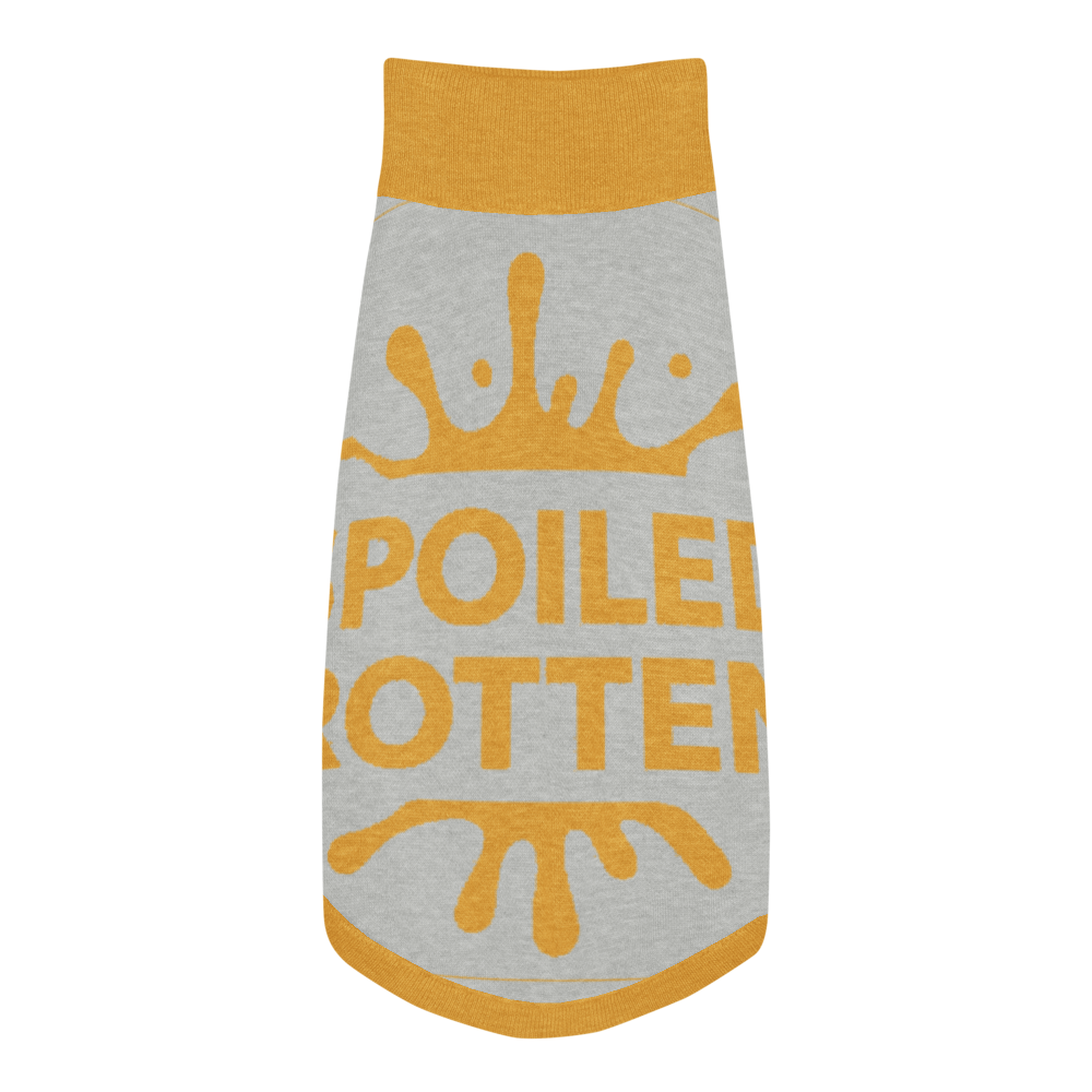 Personalized Dog sweater, Gray and Gold, Splashes with “SPOILED ROTTEN”, 2XL