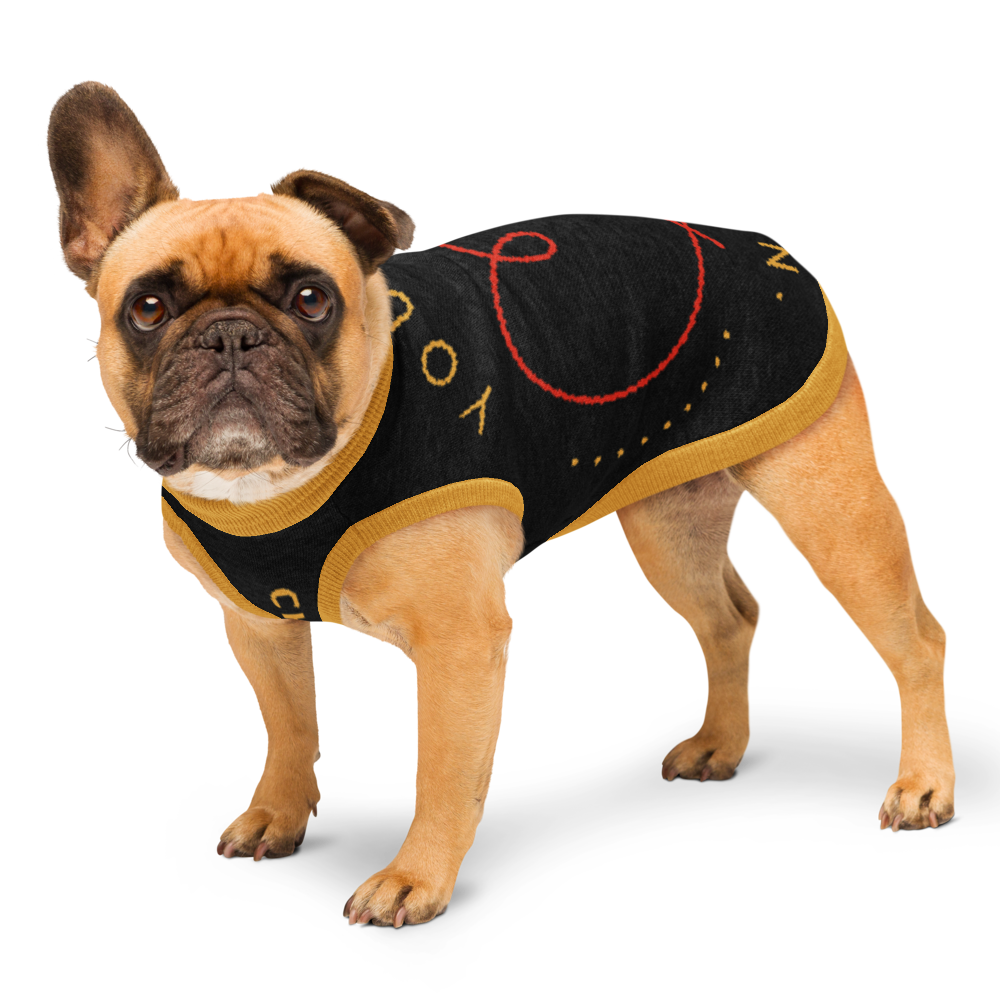 Personalized Knitted pet sweater Color Black, Gold and Red "You Are My Person", 2XL