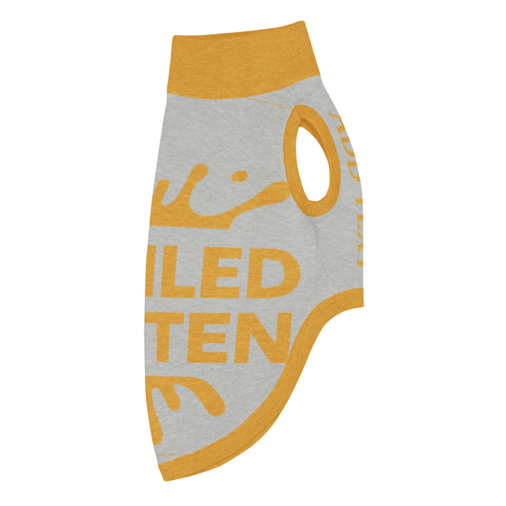 Personalized Dog sweater, Gray and Gold, Splashes with “SPOILED ROTTEN”, 2XL