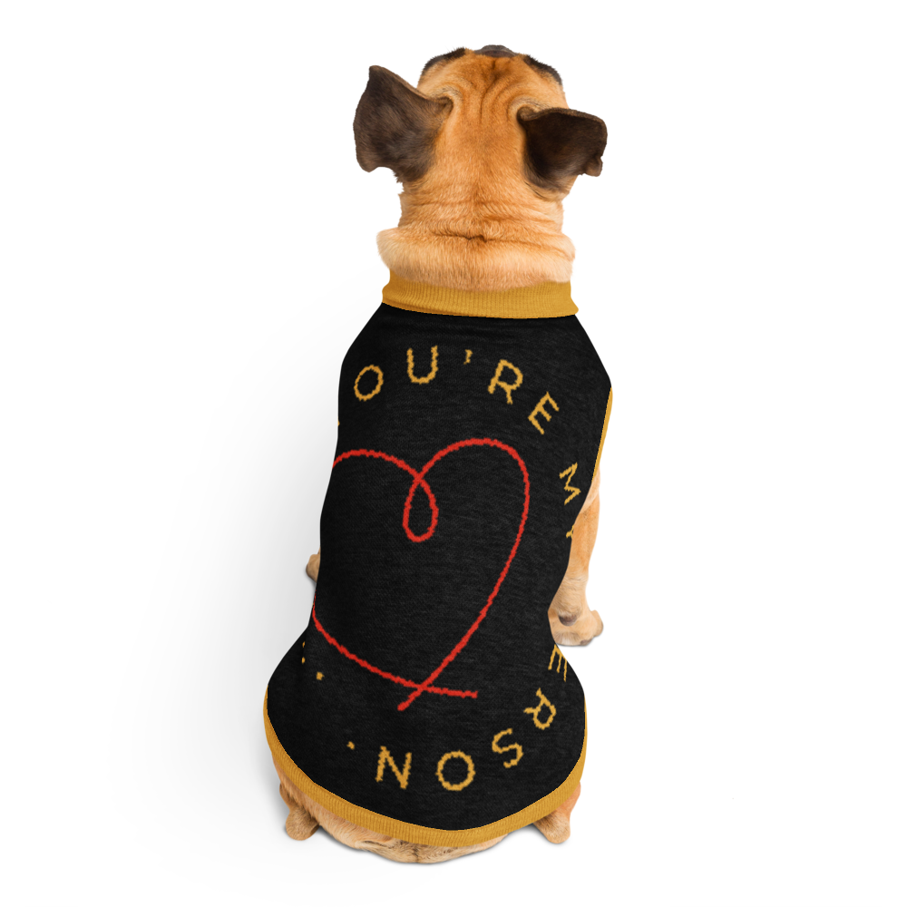 Personalized Knitted pet sweater Color Black, Gold and Red "You Are My Person", 2XL