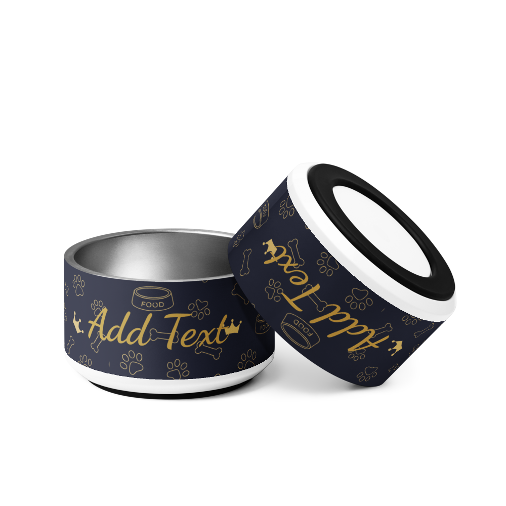 Personalized Dog Bowl Stainless Steel: Blue with Gold Pattens, 18 oz.