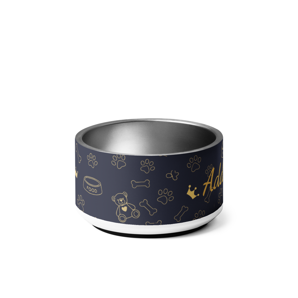 Dog bowl with paw print pattern and 'Aldi' branding on a white background