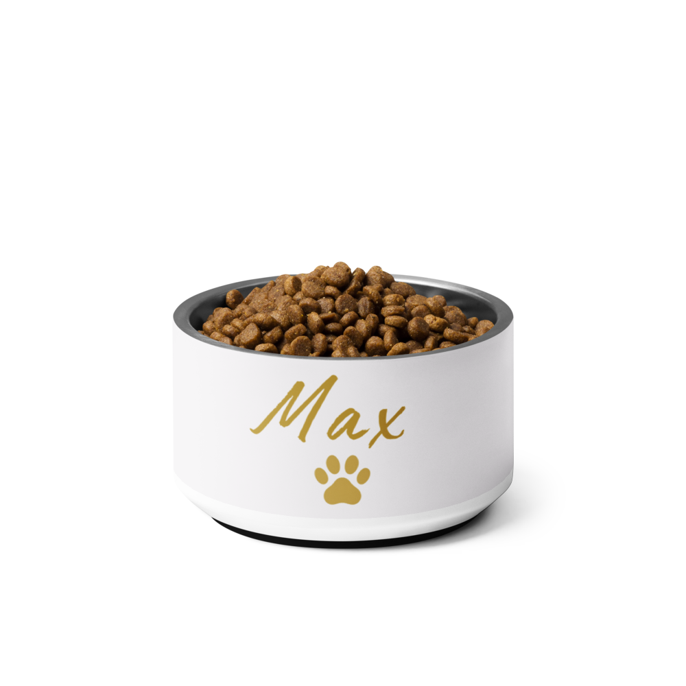 Custom Name Pet Bowl, Ivory Whisper & Gold, Luxury Pet Feeding Bowls, Max