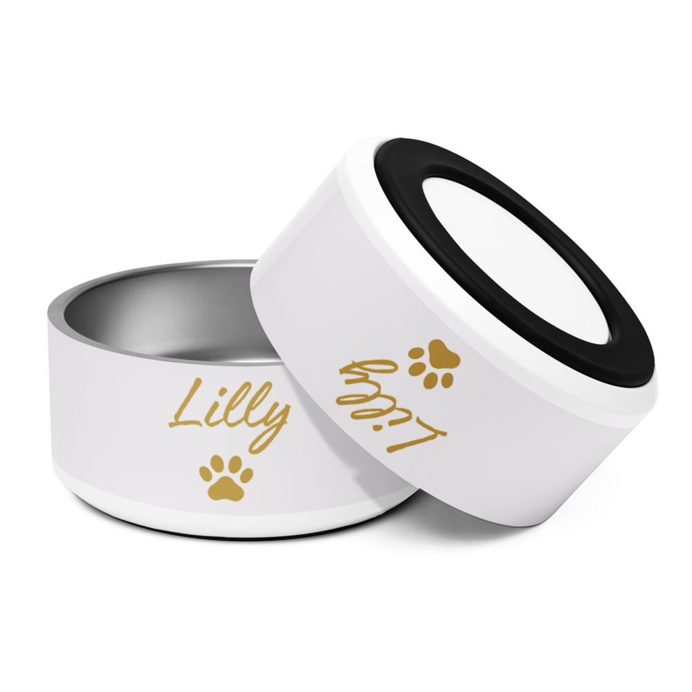 Custom Name Pet Bowl, Ivory Whisper & Gold, Luxury Pet Feeding Bowls, Lilly