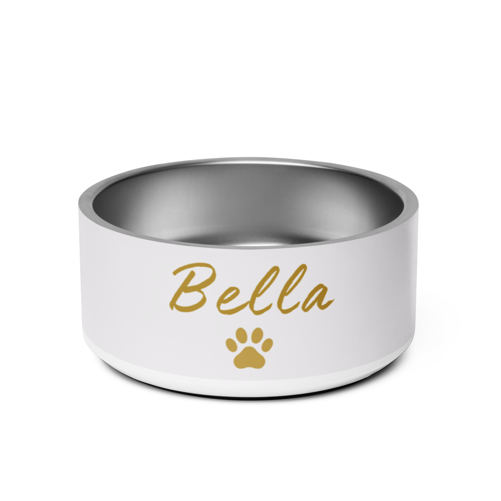 Custom Name Pet Bowl set, Ivory Whisper & Gold, Luxury Pet Feeding Bowls, Bella