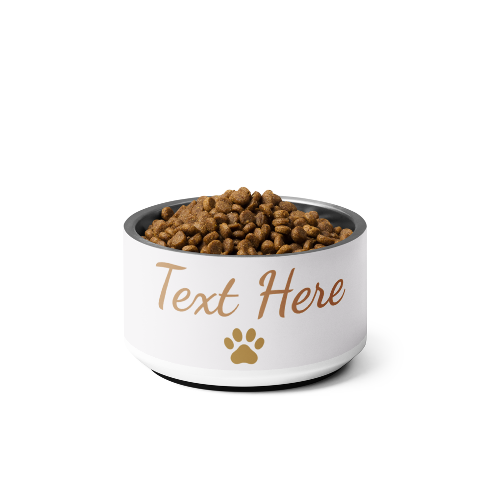 Personalized Dog Bowl Pets Name, Ivory Whisper & Gold, Your Text Here & Paw