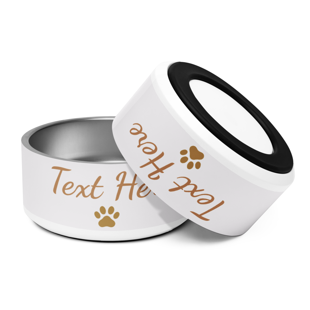 Personalized Dog Bowl Pets Name, Ivory Whisper & Gold, Your Text Here & Paw