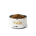 Stainless Steel Dog Bowl, Modern Pattern, “PAW”, Color Gold, 18 and 32 oz.