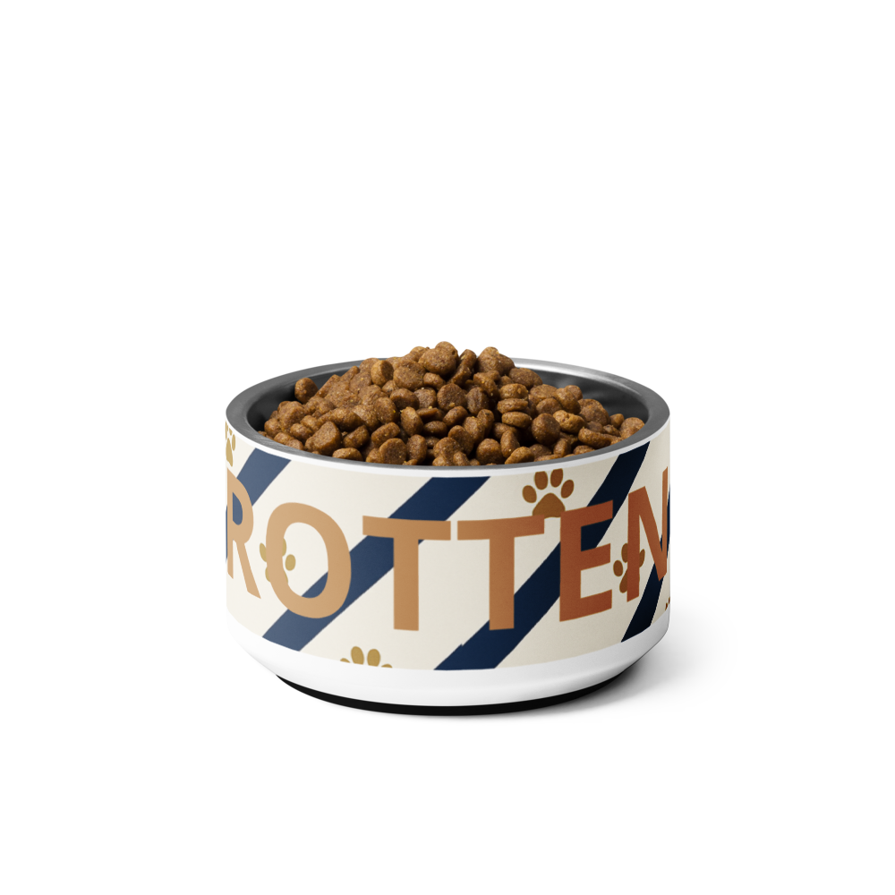 Luxury Dog Bowl Stainless Steel; Blue strips and Paw Prints "Rotten",18 oz