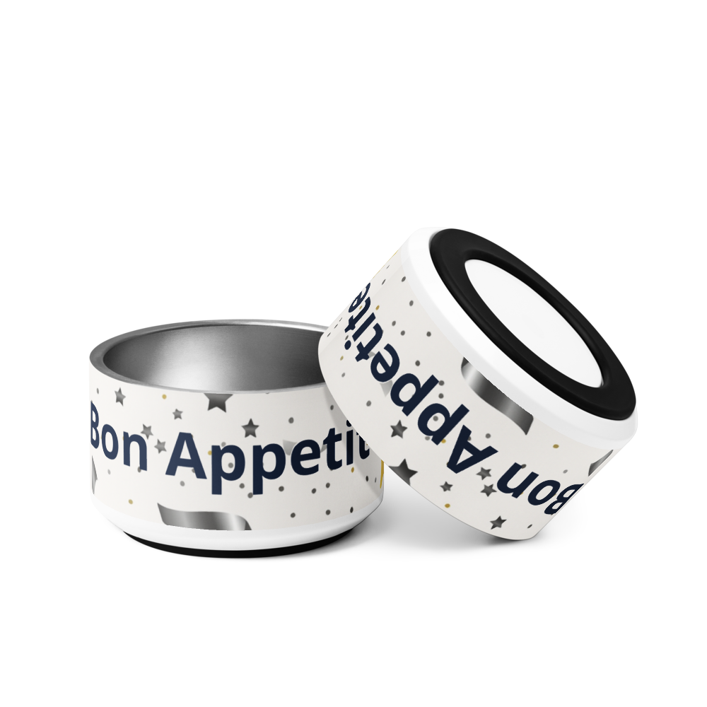 Custom Dog Bowl Modern Pattern Bon Appetite, 18 and 32 oz.