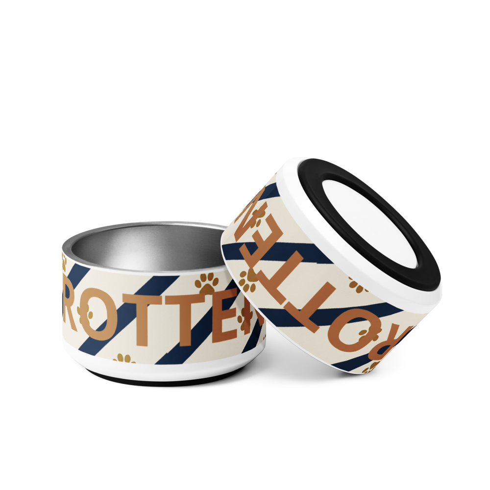 Luxury Dog Bowl Stainless Steel; Blue strips and Paw Prints "Rotten",18 oz