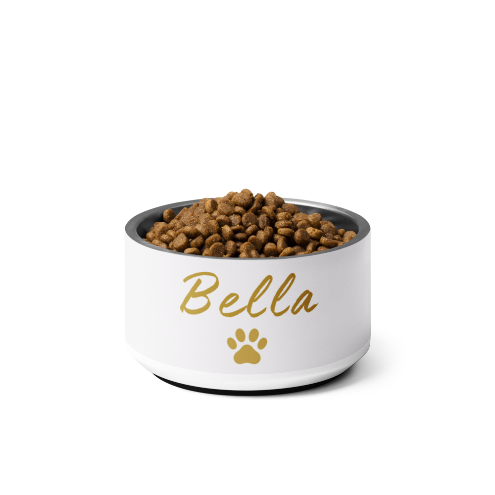 Custom Name Pet Bowl set, Ivory Whisper & Gold, Luxury Pet Feeding Bowls, Bella