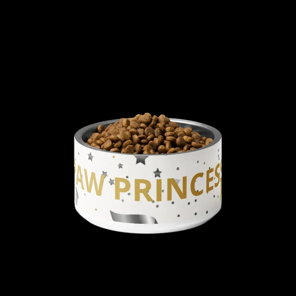 Dog food bowl with 'Raw Princess' text on a white background