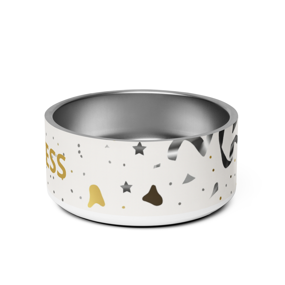 Stainless Steel Dog Bowl, Modern Pattern, “PRINCESS”, Gold, 18 and 32 oz.