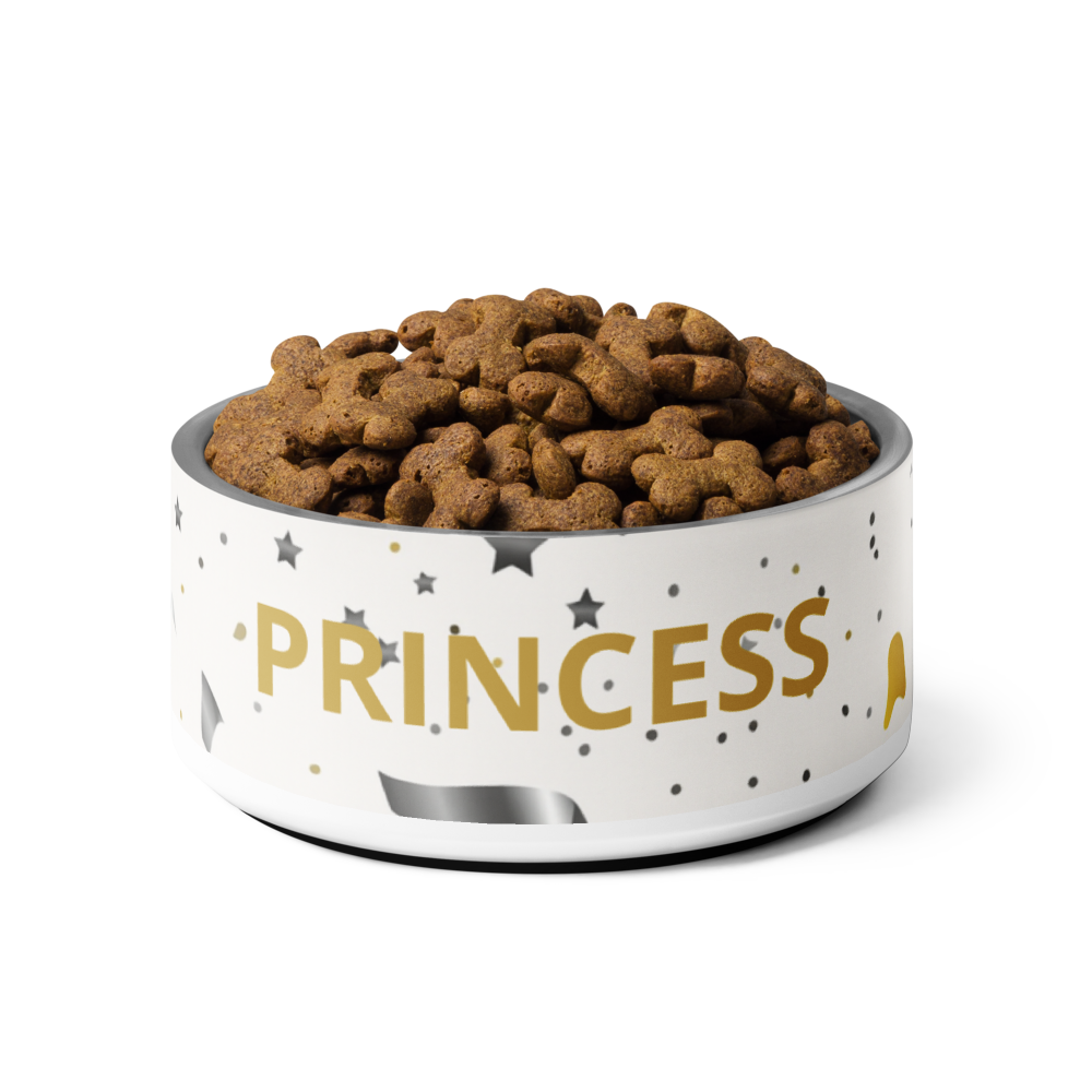 Stainless Steel Dog Bowl, Modern Pattern, “PAW”, Color Gold, 18 and 32 oz.