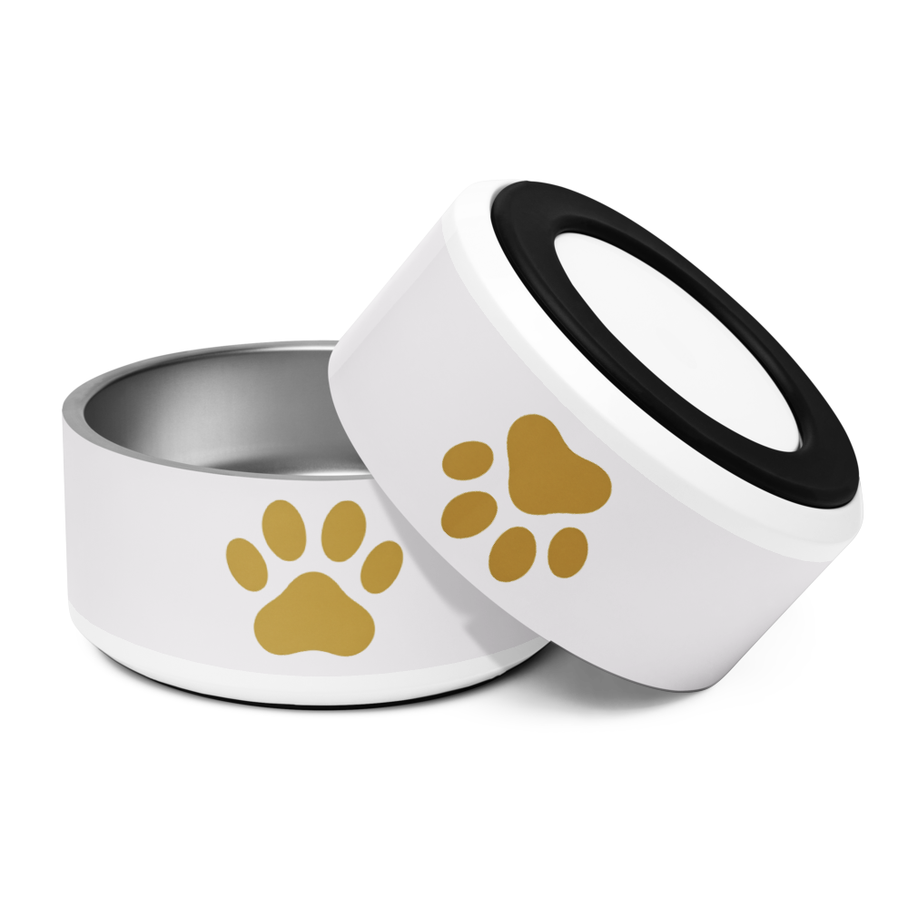 Custom Pet Bowl, Ivory Whisper & Gold, Luxury Pet Feeding Bowls, Paw Print