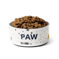 Stainless Steel Dog Bowl, Modern Pattern Gold and Silver , “PAW”, 18 and 32 oz.