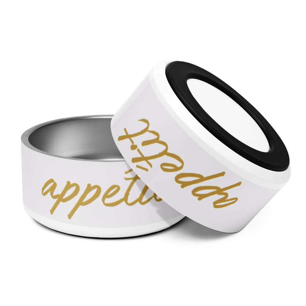 Luxury Stainless Steel Dog Bowl, Modern Ivory Whisper, Appetite,18 oz and 32 oz.
