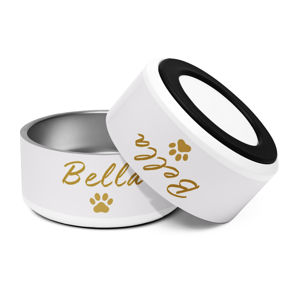 Custom Name Pet Bowl set, Ivory Whisper & Gold, Luxury Pet Feeding Bowls, Bella