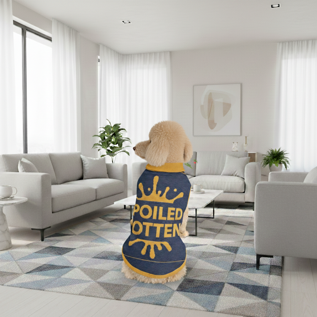 Personalized Dog sweater, Blue and Gold, Splashes with
"SPOILED ROTTEN"
", 2XS