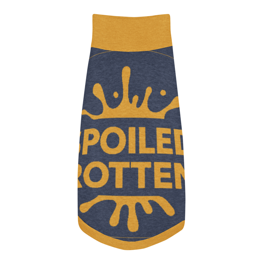 Personalized Dog sweater, Blue and Gold, Splashes with “SPOILED ROTTEN”, M, L, XL