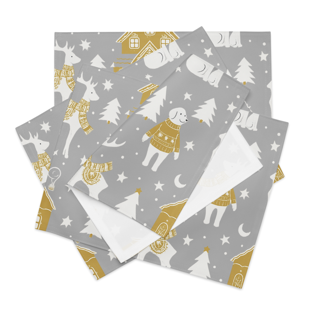 Personalize Festive holiday placemats set of 4,Silver and Gold, Pet lovers