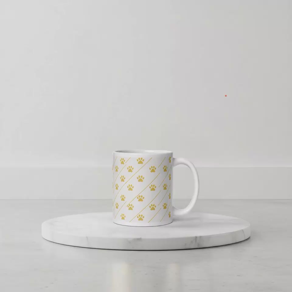 Gold Paw Print Ceramic Mug – Luxury Dog Lover Mug in Ivory Whisper